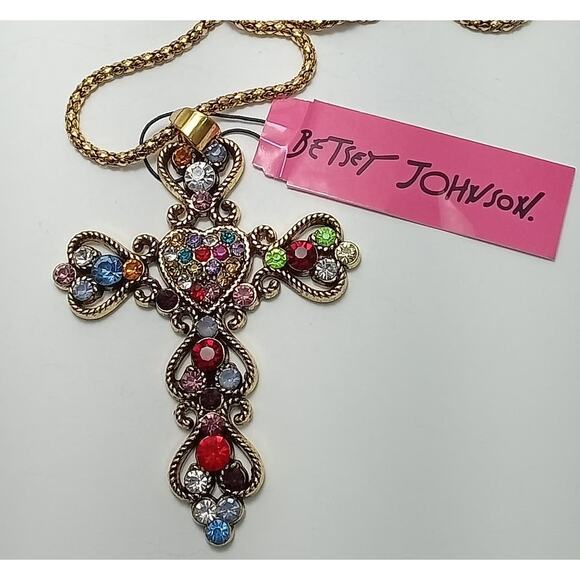 Betsey Johnson Jewelry - Sparkling Multicolor Rhinestone Cross Pendant
